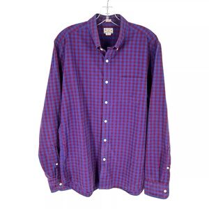 J Crew Factory Shirt Mens Size Large Blue Red Check Plaid Cotton Slim Fit